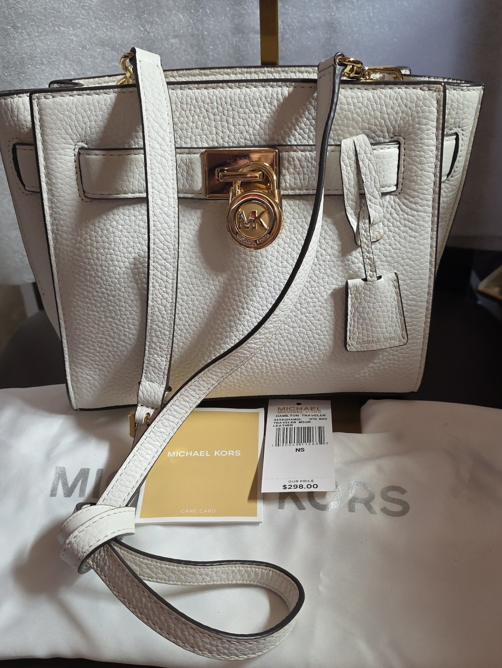 Michael Kors White Pebbled Leather Crossbody Hamilton Traveler Nwt - Picture 16 of 16